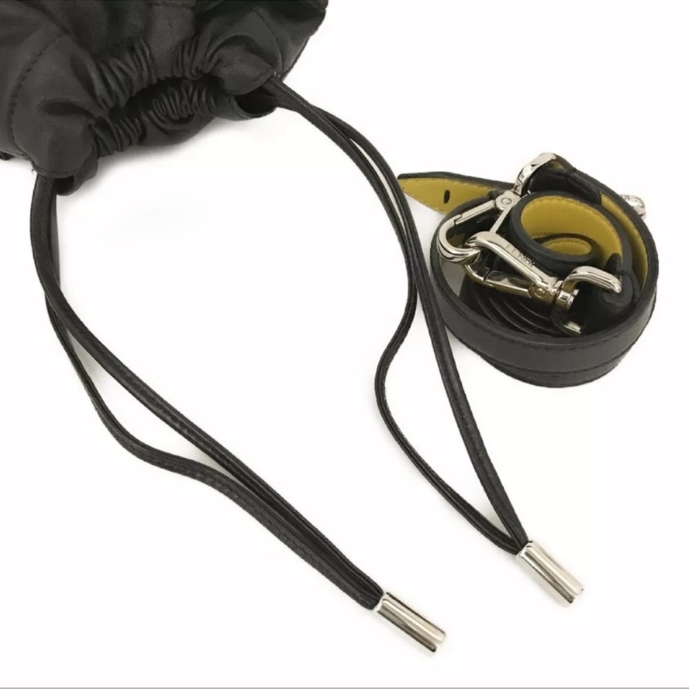FENDI Roma Black Nappa Leather Drawstring Mini Crossbody Bag - Picture 5 of 11